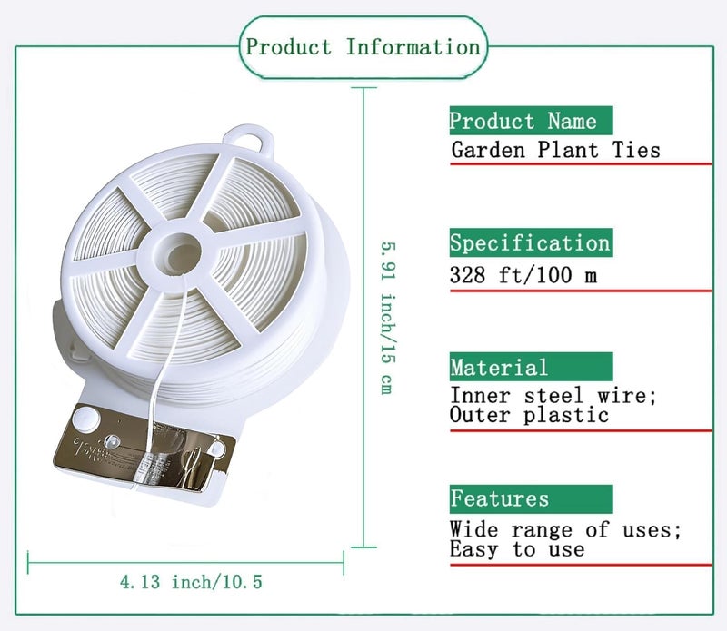 WFAUIBR Twist Tie, 328 Feet (100m), white cable ties with Cutter, Garden Plant Ties Reusable, white Twist Ties for plants Gardening Tomatoes Tie garden ties for plants,garden twist ties flowers Climbing - Image 2